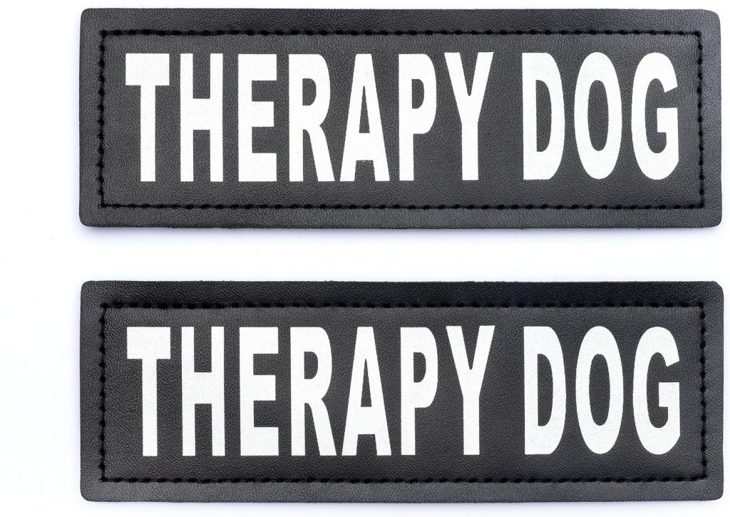 Two patches that say therapy dog
