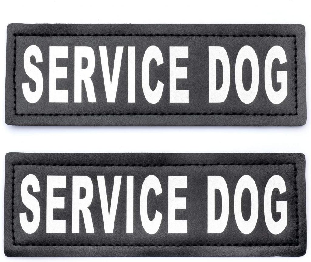 two patches that say service dog